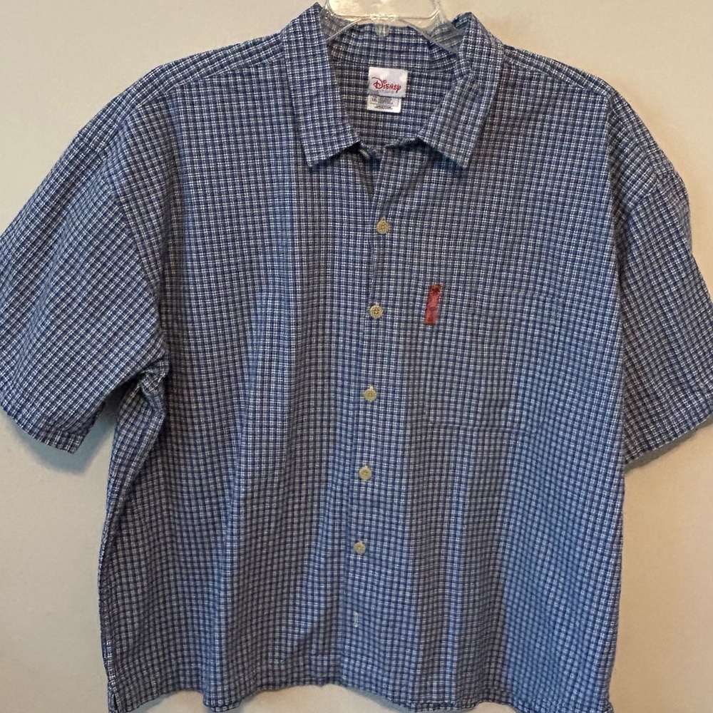 Walt Disney World Button Down Shirt Navy Blue‎ Plaid Tigger Short Sleeve Men XXL - Picture 2 of 8